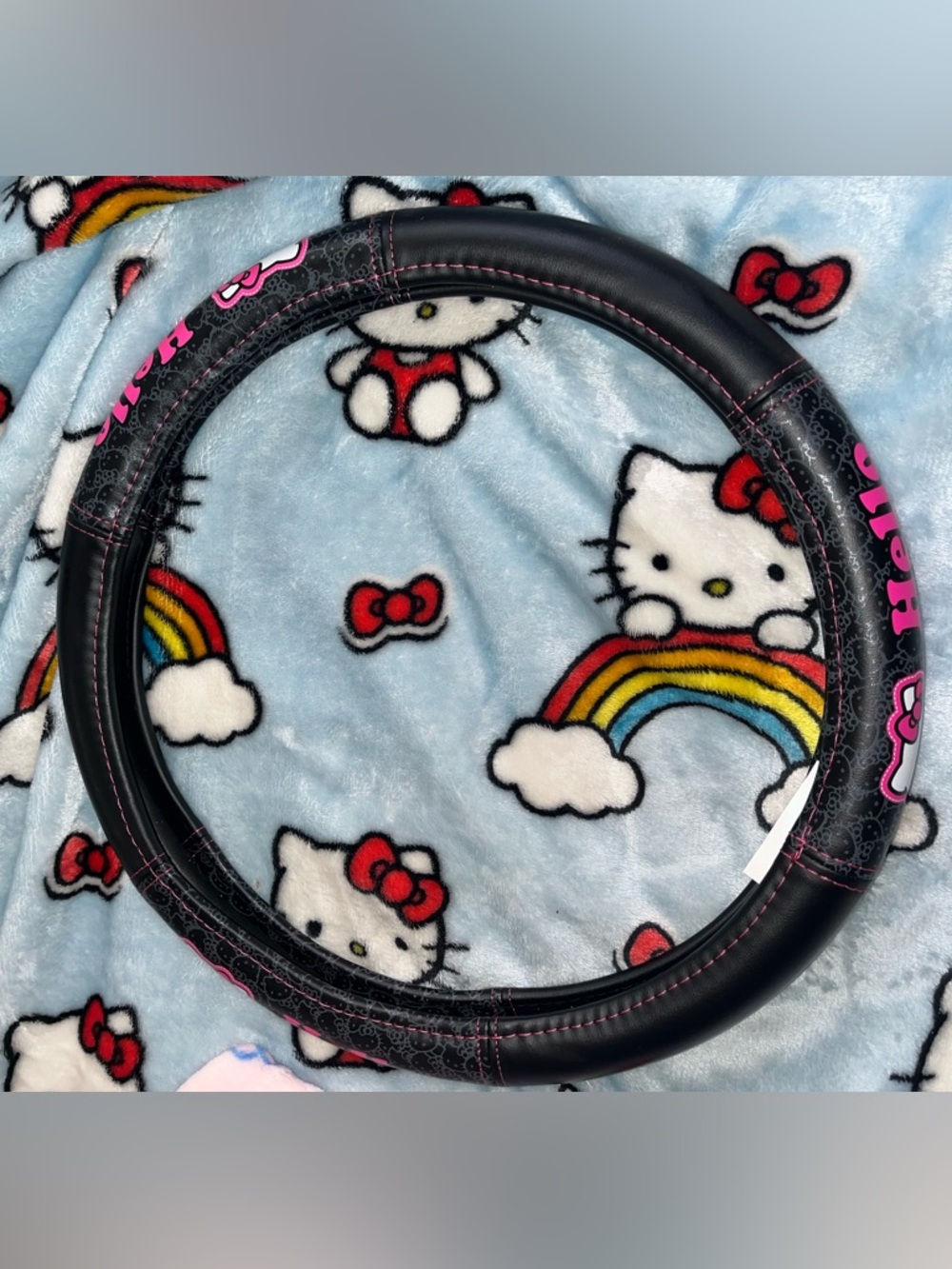 Hello Kitty Black & Pink Faux Leather Steering Wheel Cover NEW NWOT